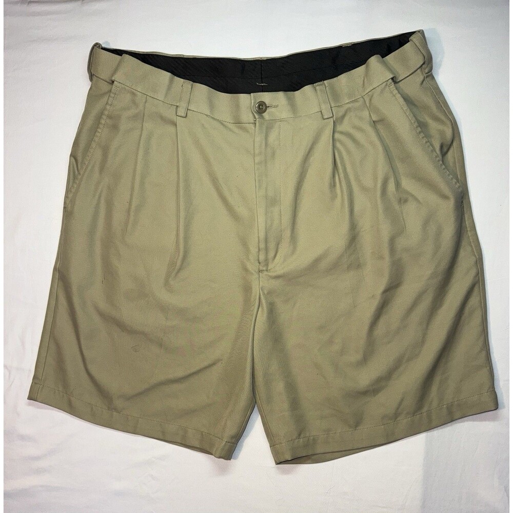 Savane Men’s Shorts Size 38 Khaki Tan Pleated Front 100% Polyester 8” Inseam